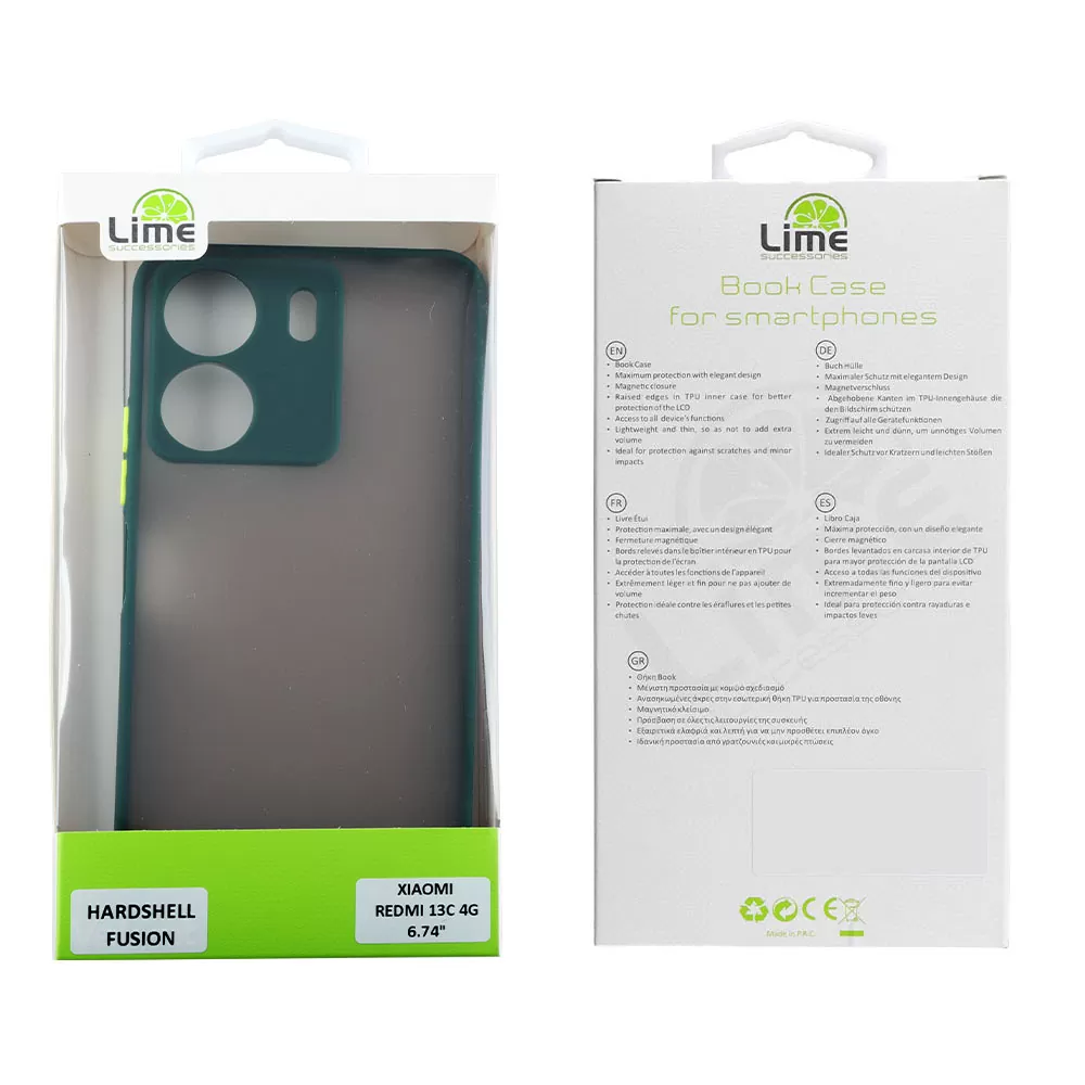 LIME HARDSHELL FUSION ΘΗΚΗ XIAOMI REDMI 13C 4G 6.74in  FULL CAMERA PROTECTION GREEN WITH YELLOW KEYS - Image 2