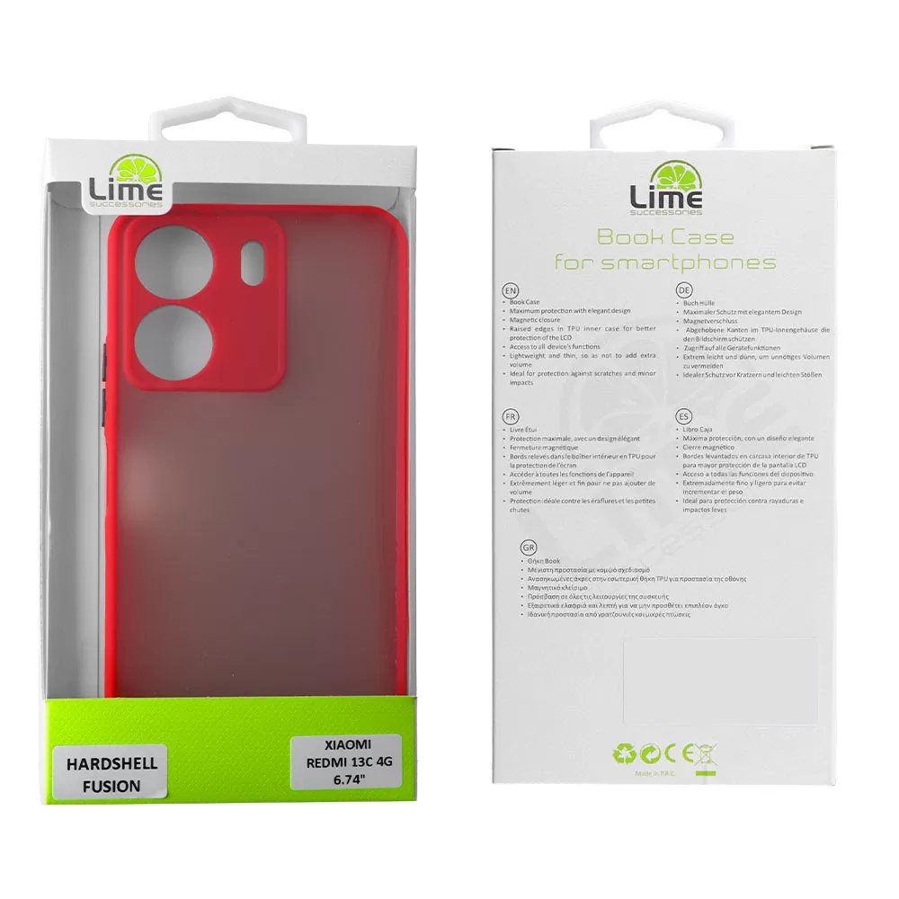 LIME HARDSHELL FUSION ΘΗΚΗ XIAOMI REDMI 13C 4G 6.74in  FULL CAMERA PROTECTION RED WITH BLACK KEYS - Image 2