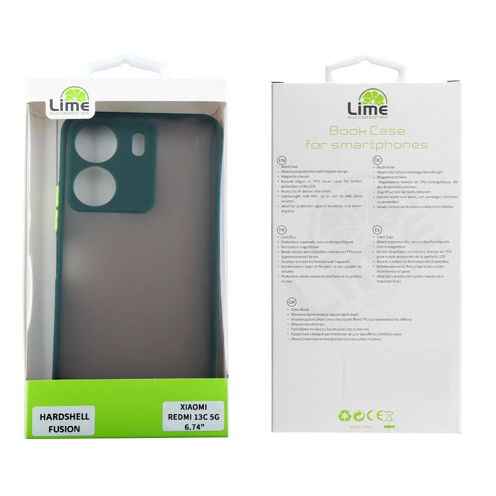 LIME HARDSHELL FUSION ΘΗΚΗ XIAOMI REDMI 13C 5G 6.74in  FULL CAMERA PROTECTION GREEN WITH YELLOW KEYS - Image 2