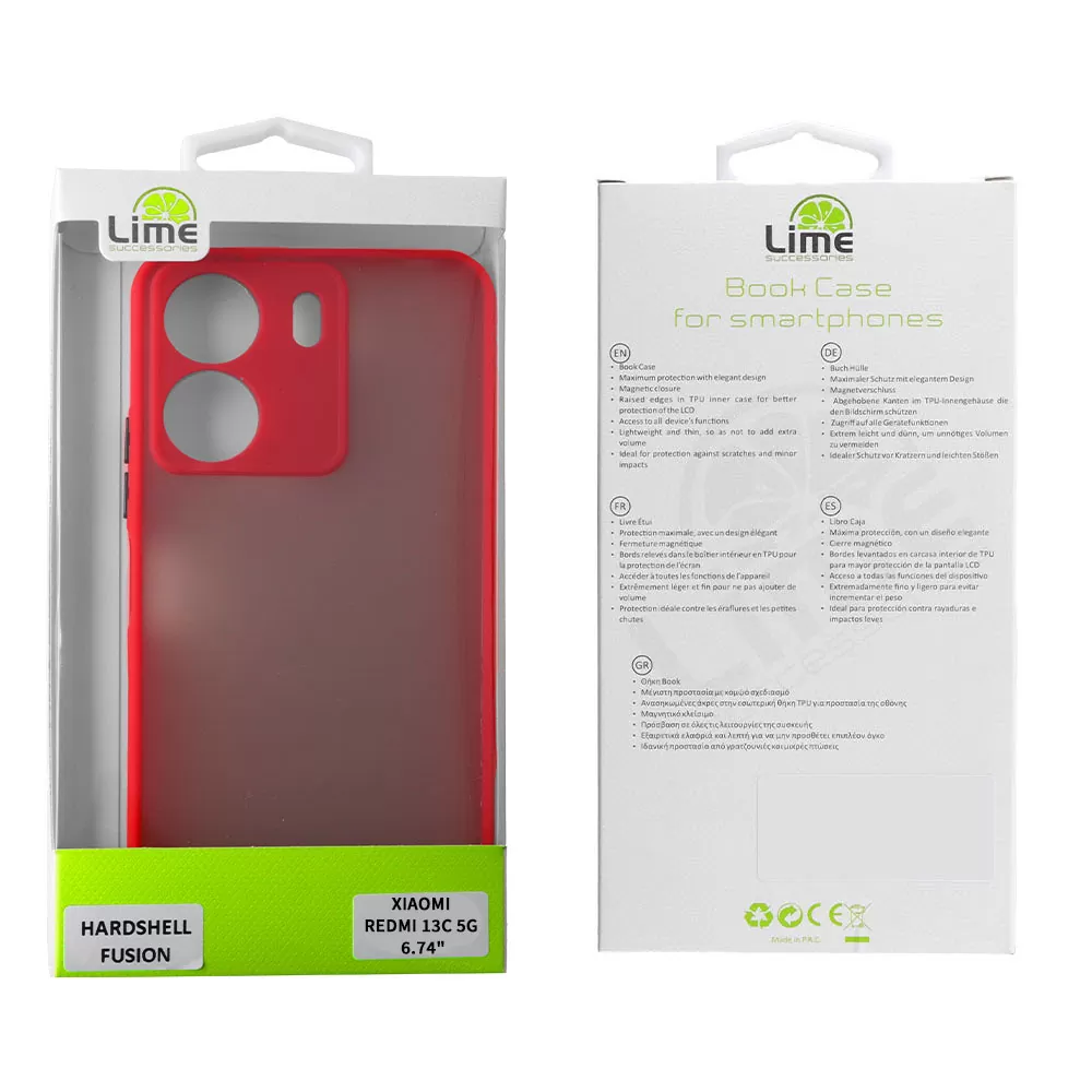 LIME HARDSHELL FUSION ΘΗΚΗ XIAOMI REDMI 13C 5G 6.74in  FULL CAMERA PROTECTION RED WITH BLACK KEYS - Image 2