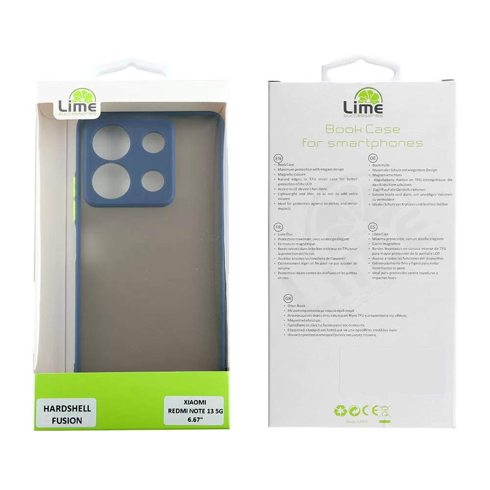 LIME HARDSHELL FUSION ΘΗΚΗ XIAOMI REDMI NOTE 13 5G 6.67in  FULL CAMERA PROTECTION BLUE WITH YELLOW KEYS - Image 2