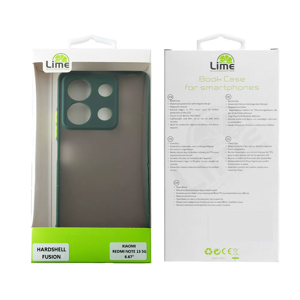 LIME HARDSHELL FUSION ΘΗΚΗ XIAOMI REDMI NOTE 13 5G 6.67in  FULL CAMERA PROTECTION GREEN WITH YELLOW KEYS - Image 2