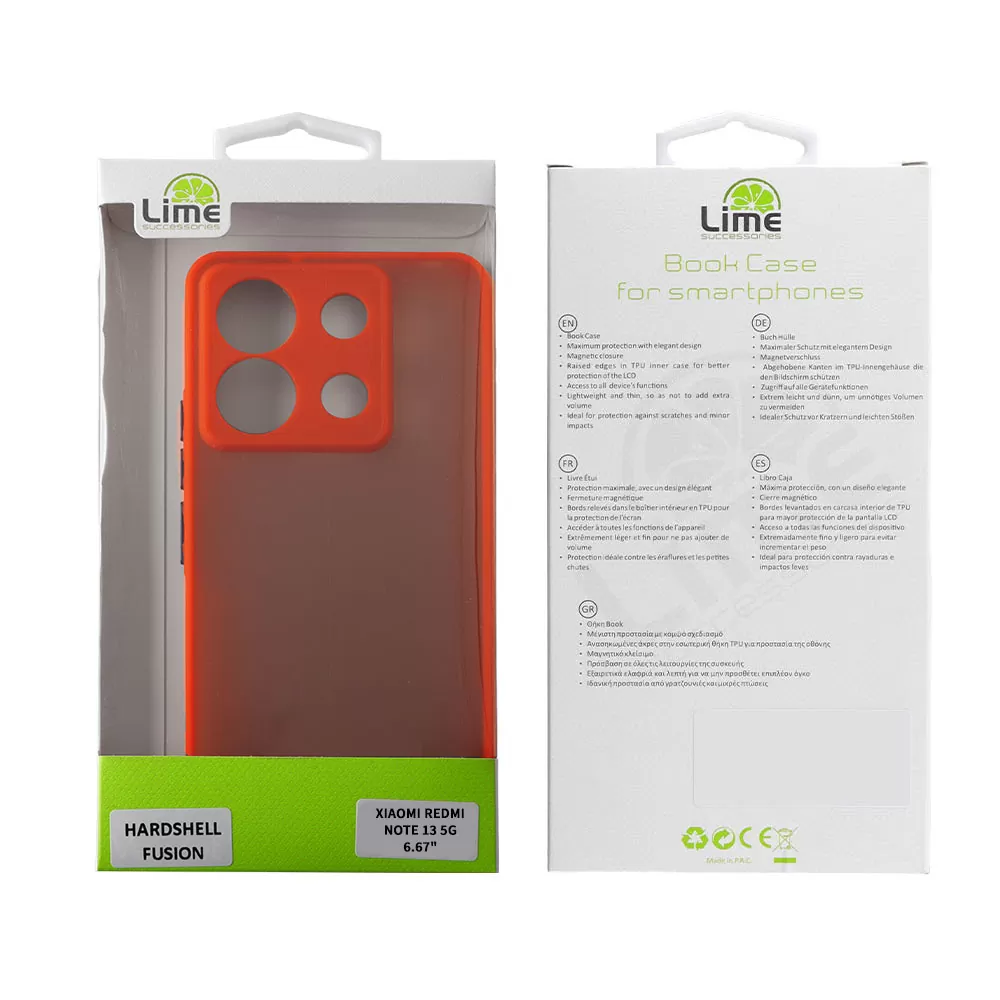LIME HARDSHELL FUSION ΘΗΚΗ XIAOMI REDMI NOTE 13 5G 6.67in  FULL CAMERA PROTECTION RED WITH BLACK KEYS - Image 2