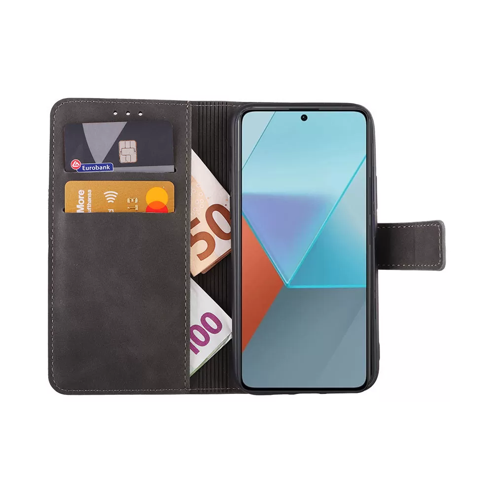LIME ESSENTIAL ΘΗΚΗ XIAOMI REDMI NOTE 13 5G 6.67in  MAGNET BOOK STAND CLIP GREY - Image 5