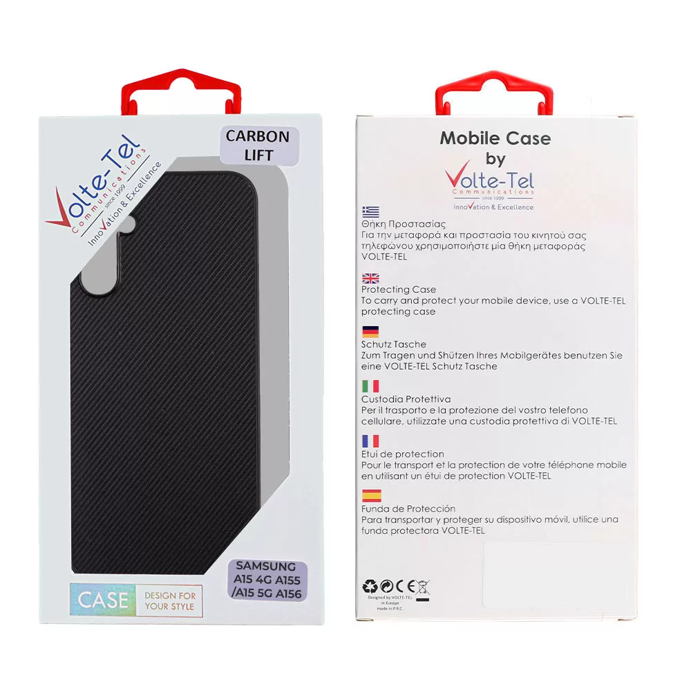 VOLTE-TEL CARBON LIFT ΘΗΚΗ SAMSUNG A15 4G A155/A15 5G A156 6.4in  CAMERA GUARD PROTECTION BLACK - Image 2
