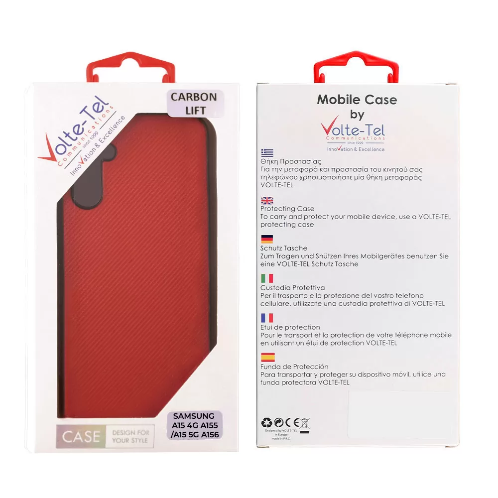 VOLTE-TEL CARBON LIFT ΘΗΚΗ SAMSUNG A15 4G A155/A15 5G A156 6.4in  CAMERA GUARD PROTECTION RED - Image 2