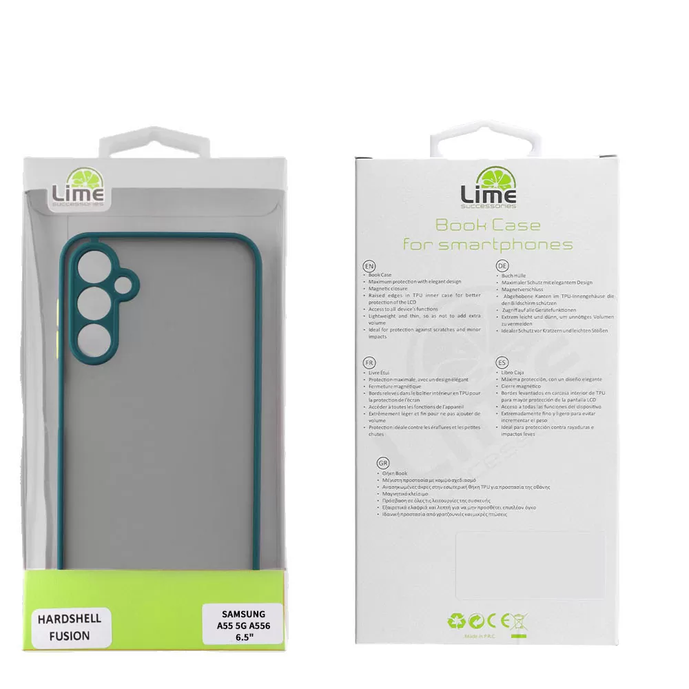 LIME HARDSHELL FUSION ΘΗΚΗ SAMSUNG A55 5G A556 6.6in  FULL CAMERA PROTECTION GREEN WITH YELLOW KEYS - Image 2