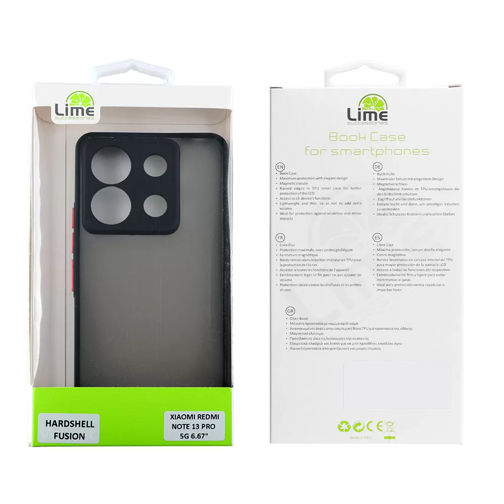 LIME HARDSHELL FUSION ΘΗΚΗ XIAOMI REDMI NOTE 13 PRO 5G 6.67in  FULL CAMERA PROTECTION BLACK WITH RED KEYS - Image 2
