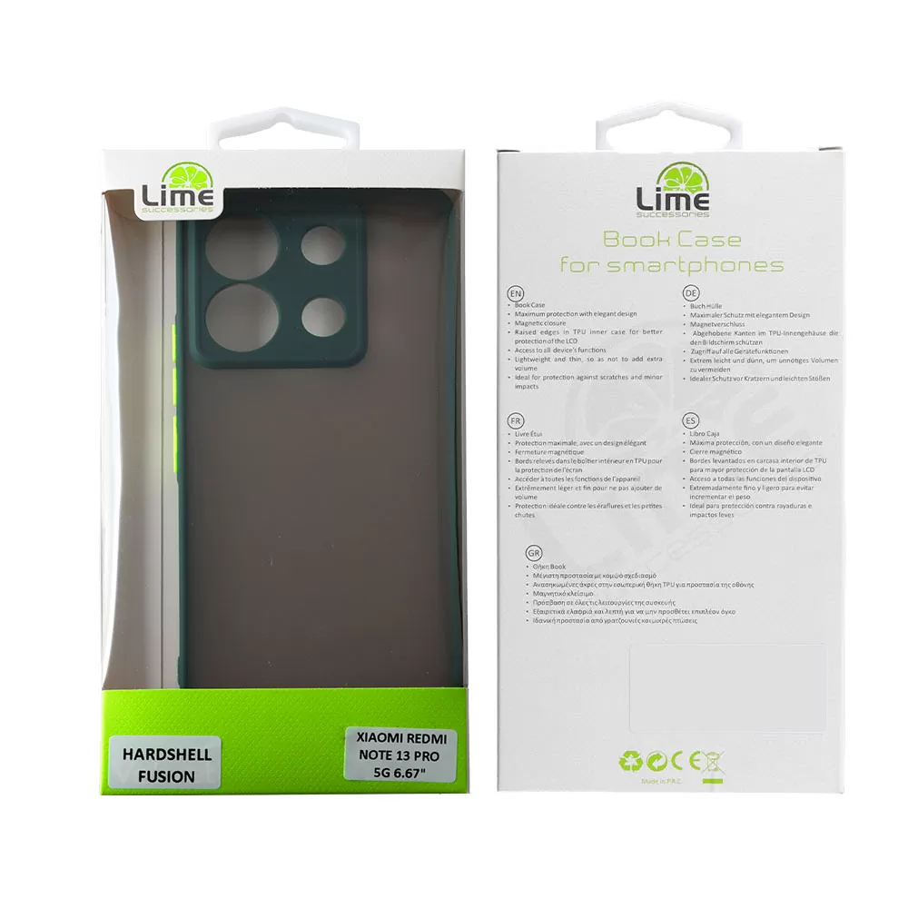 LIME HARDSHELL FUSION ΘΗΚΗ XIAOMI REDMI NOTE 13 PRO 5G 6.67in  FULL CAMERA PROTECTION GREEN WITH YELLOW KEYS - Image 2