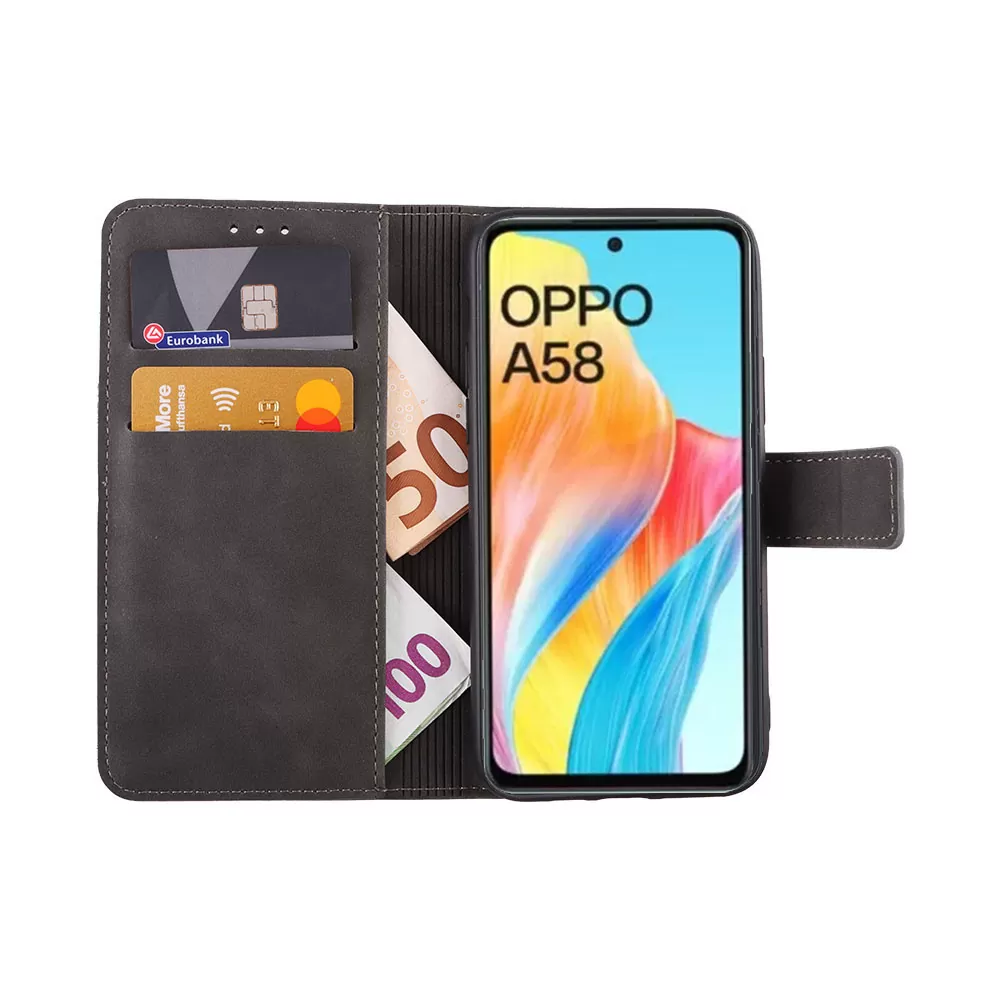 LIME ESSENTIAL ΘΗΚΗ OPPO A58 4G 6.72in  MAGNET BOOK STAND CLIP GREY - Image 5
