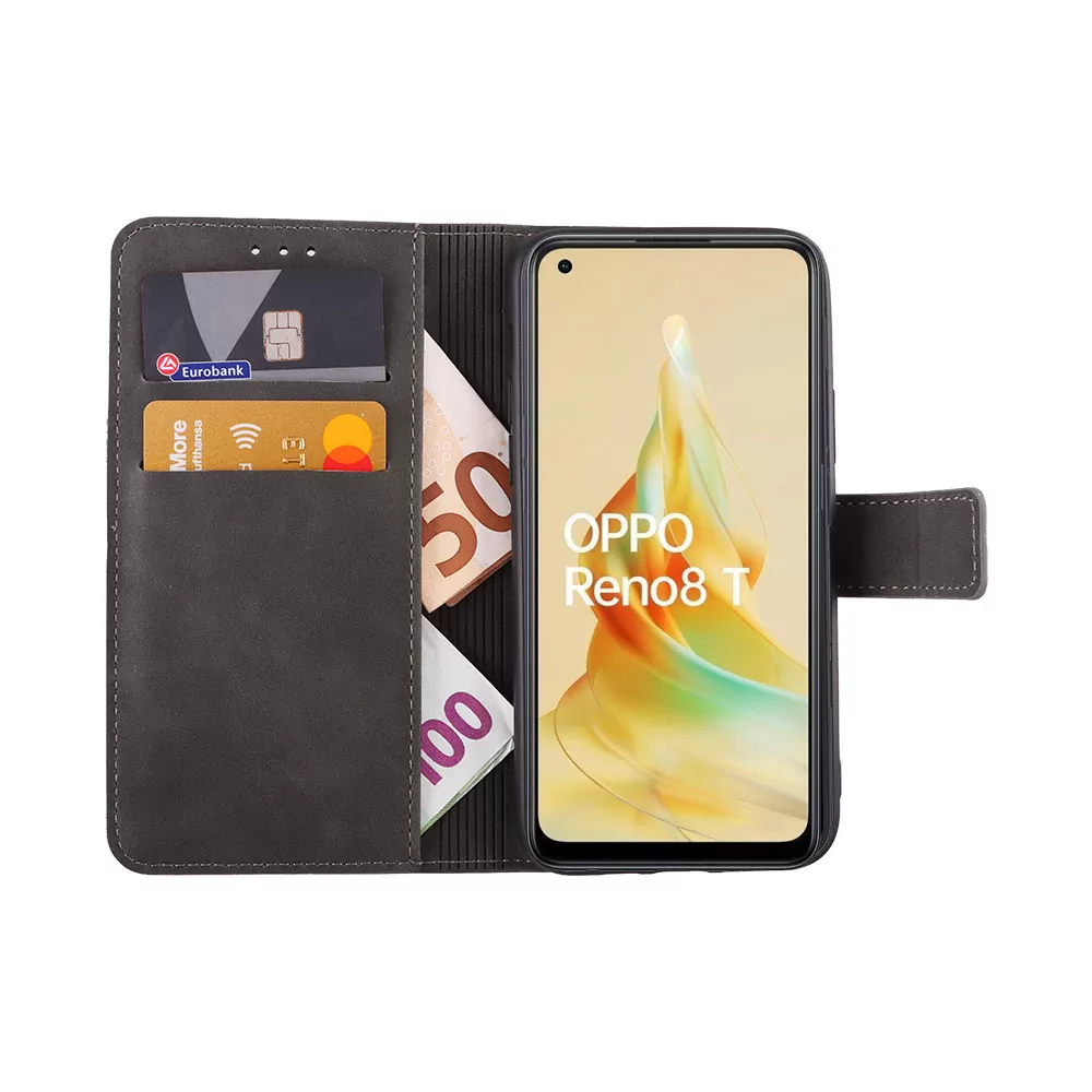 LIME ESSENTIAL ΘΗΚΗ OPPO RENO 8T 4G 6.43in  MAGNET BOOK STAND CLIP GREY - Image 5