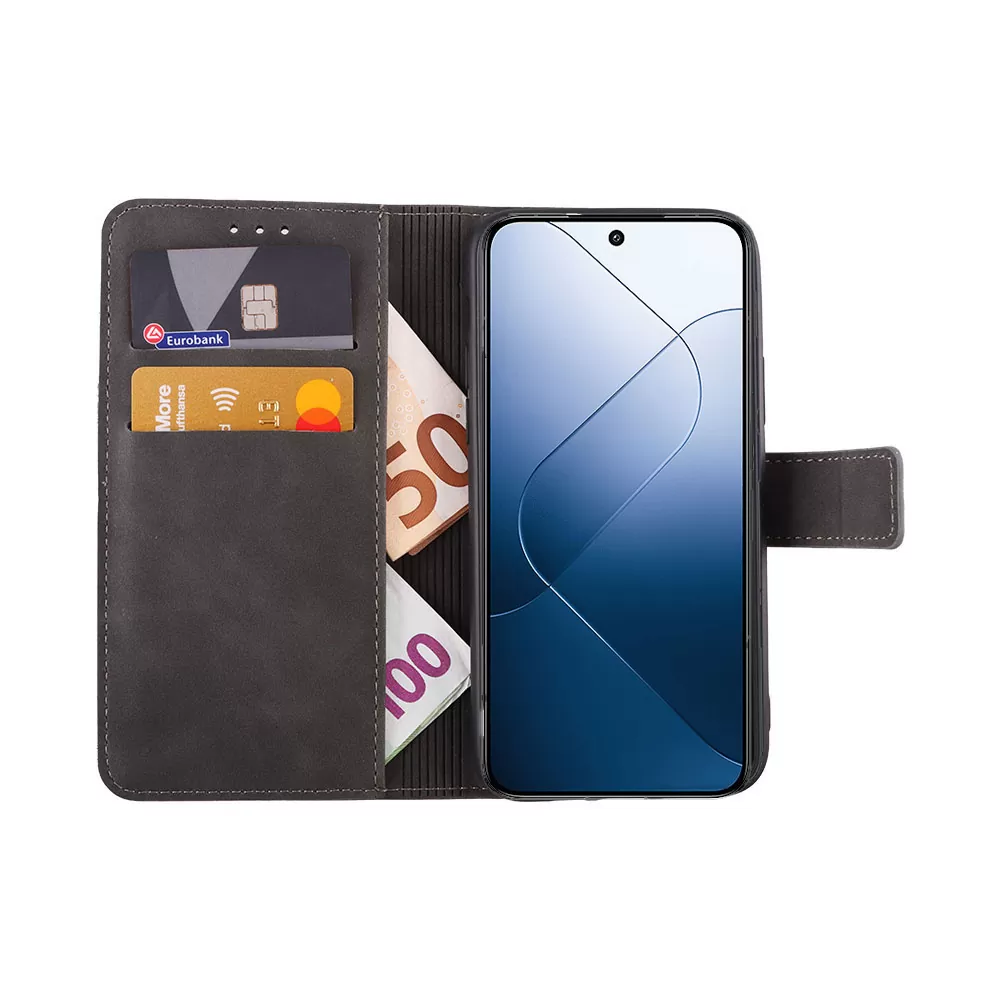 LIME ESSENTIAL ΘΗΚΗ XIAOMI 14 5G 6.36in  MAGNET BOOK STAND CLIP GREY - Image 5