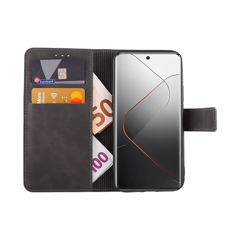 LIME ESSENTIAL ΘΗΚΗ XIAOMI 14 PRO 5G 6.73in  MAGNET BOOK STAND CLIP GREY - Image 5