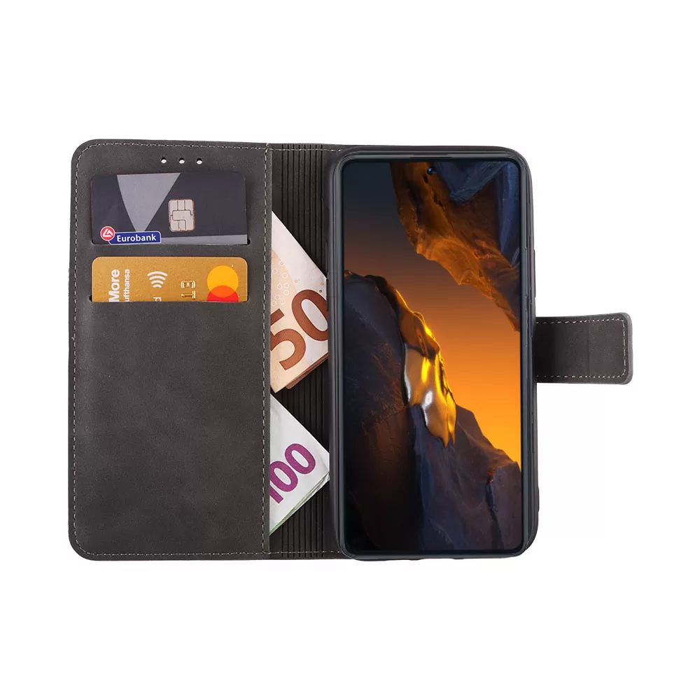 LIME ESSENTIAL ΘΗΚΗ XIAOMI POCO F5 5G 6.67in  MAGNET BOOK STAND CLIP GREY - Image 4