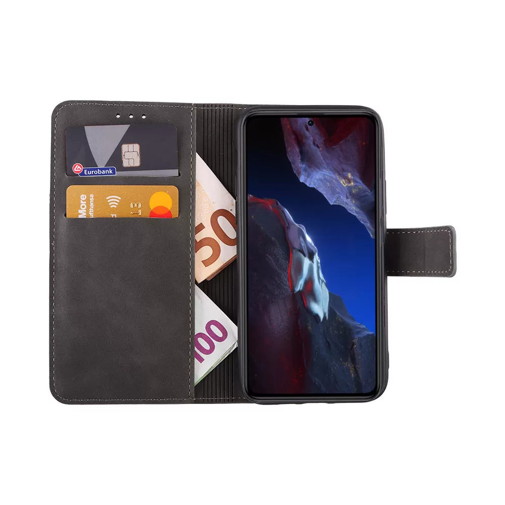 LIME ESSENTIAL ΘΗΚΗ XIAOMI POCO F5 PRO 5G 6.67in  MAGNET BOOK STAND CLIP GREY - Image 4