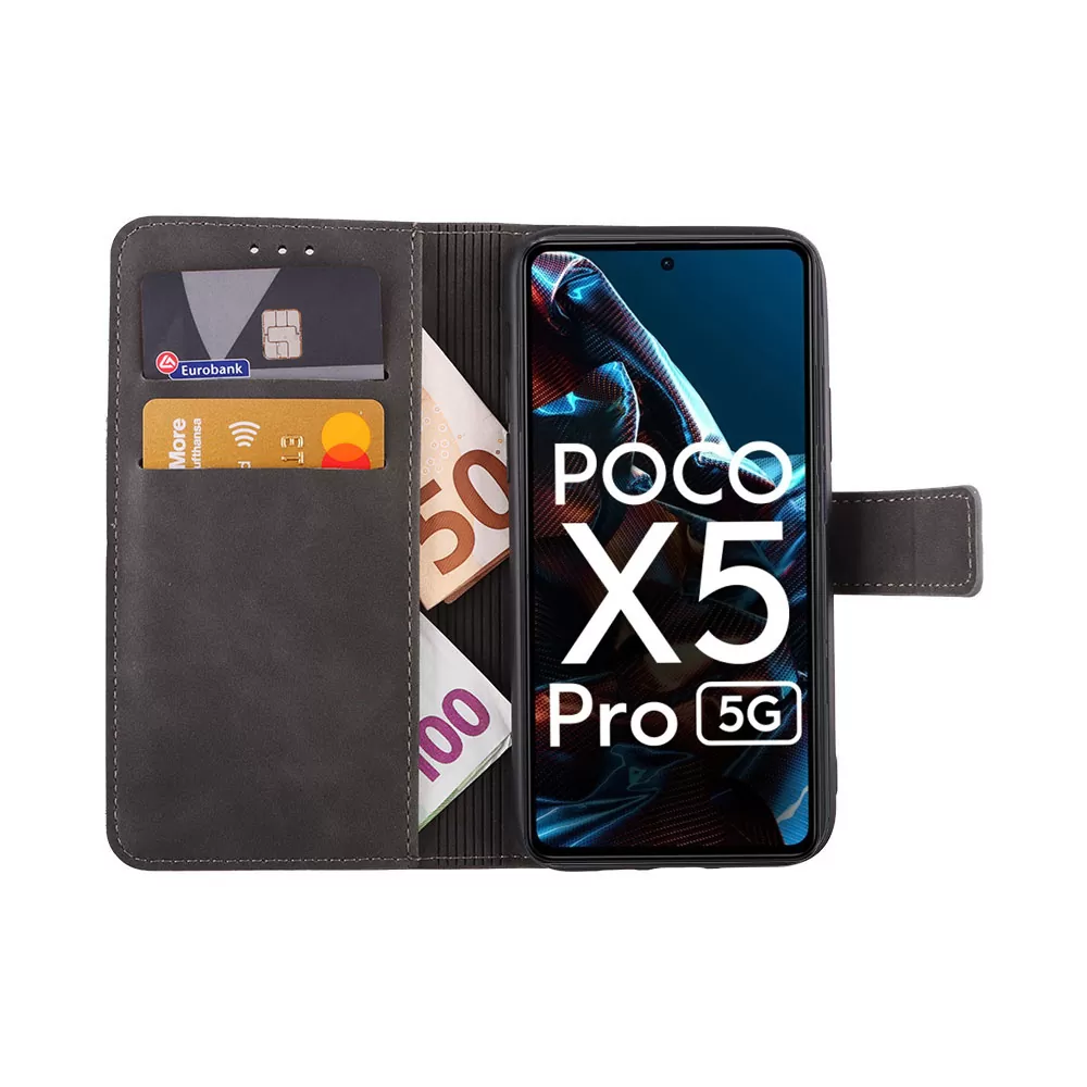 LIME ESSENTIAL ΘΗΚΗ XIAOMI POCO X5 PRO 5G 6.67in  MAGNET BOOK STAND CLIP GREY - Image 4