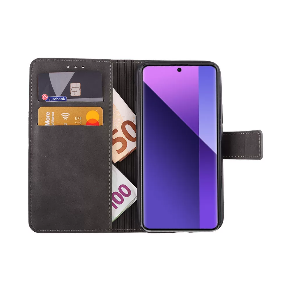 LIME ESSENTIAL ΘΗΚΗ XIAOMI REDMI NOTE 13 PRO PLUS 5G 6.67in  MAGNET BOOK STAND CLIP GREY - Image 5