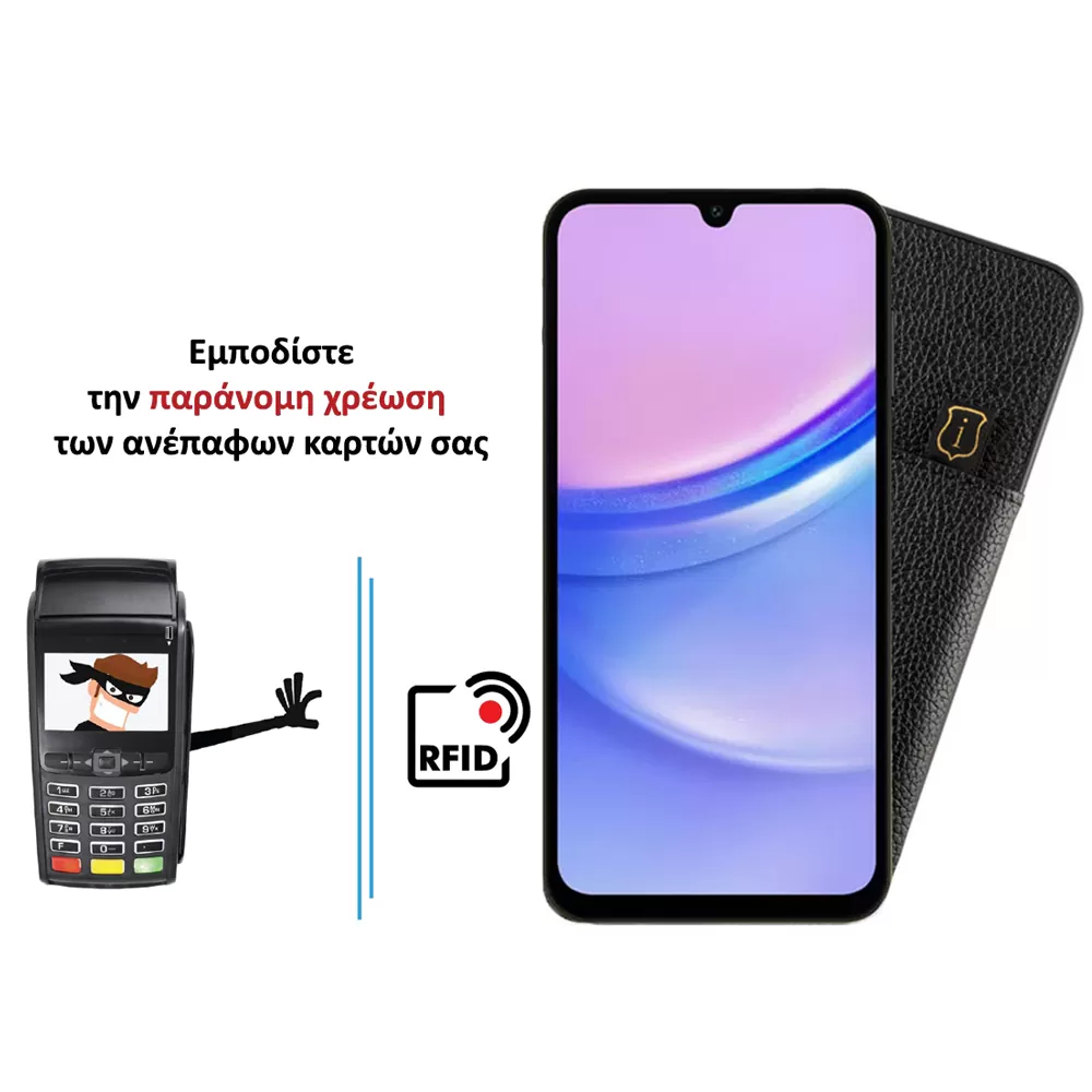 IDOL 1991 ANTI-RFID LEATHER SMART WALLET ΘΗΚΗ SAMSUNG A15 4G A155/A15 5G A156 6.4in CAMERA GUARD BLACK - Image 4