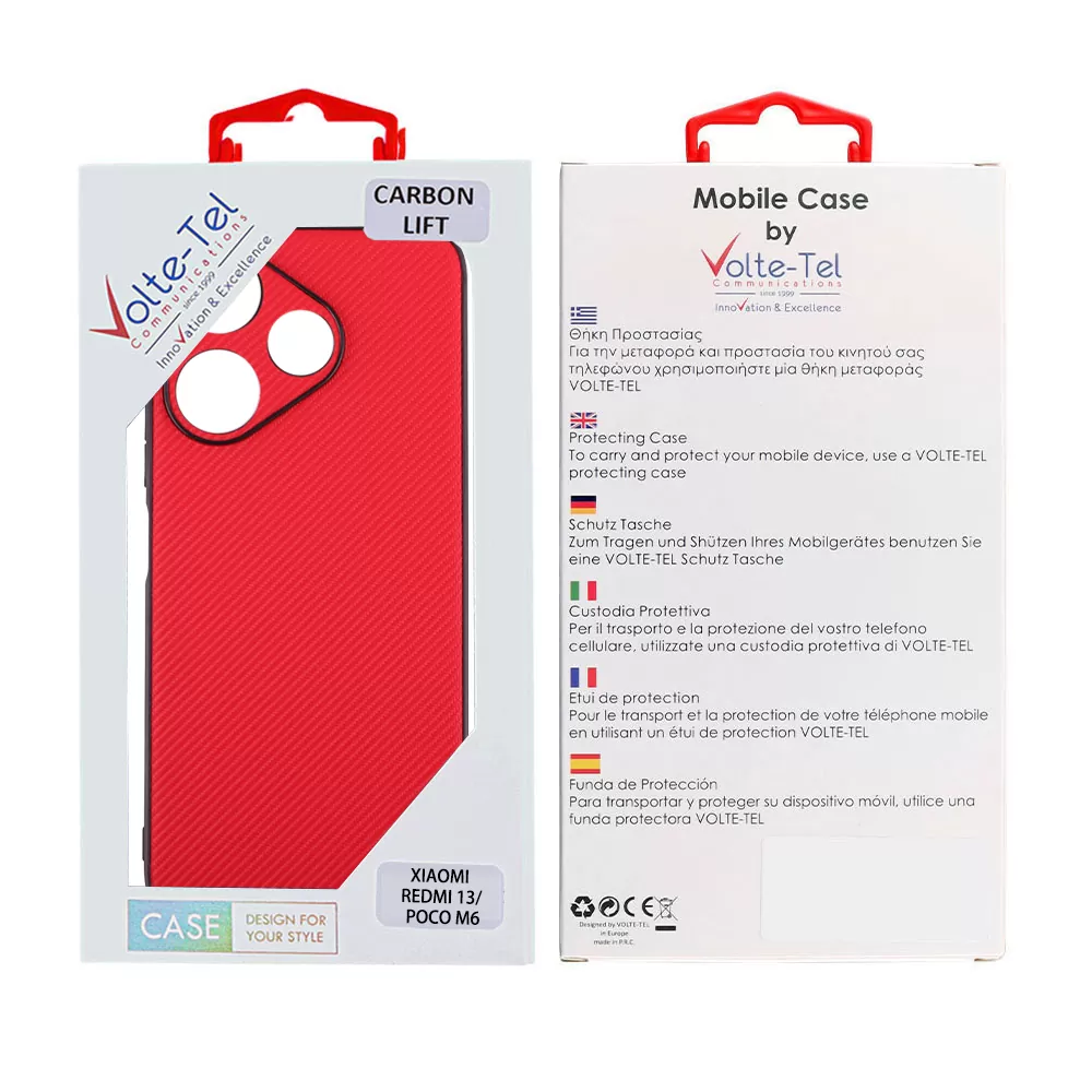 VOLTE-TEL CARBON LIFT ΘΗΚΗ XIAOMI REDMI 13/ POCO M6 4G 6,79in  FULL CAMERA PROTECTION RED - Image 2