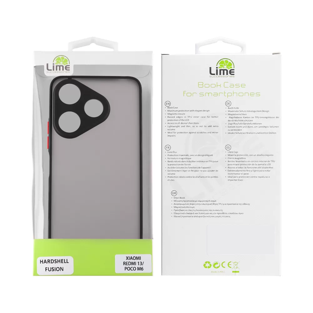 LIME HARDSHELL FUSION ΘΗΚΗ XIAOMI REDMI 13/ POCO M6 4G 6,79in  FULL CAMERA PROTECTION BLACK WITH RED KEYS - Image 2