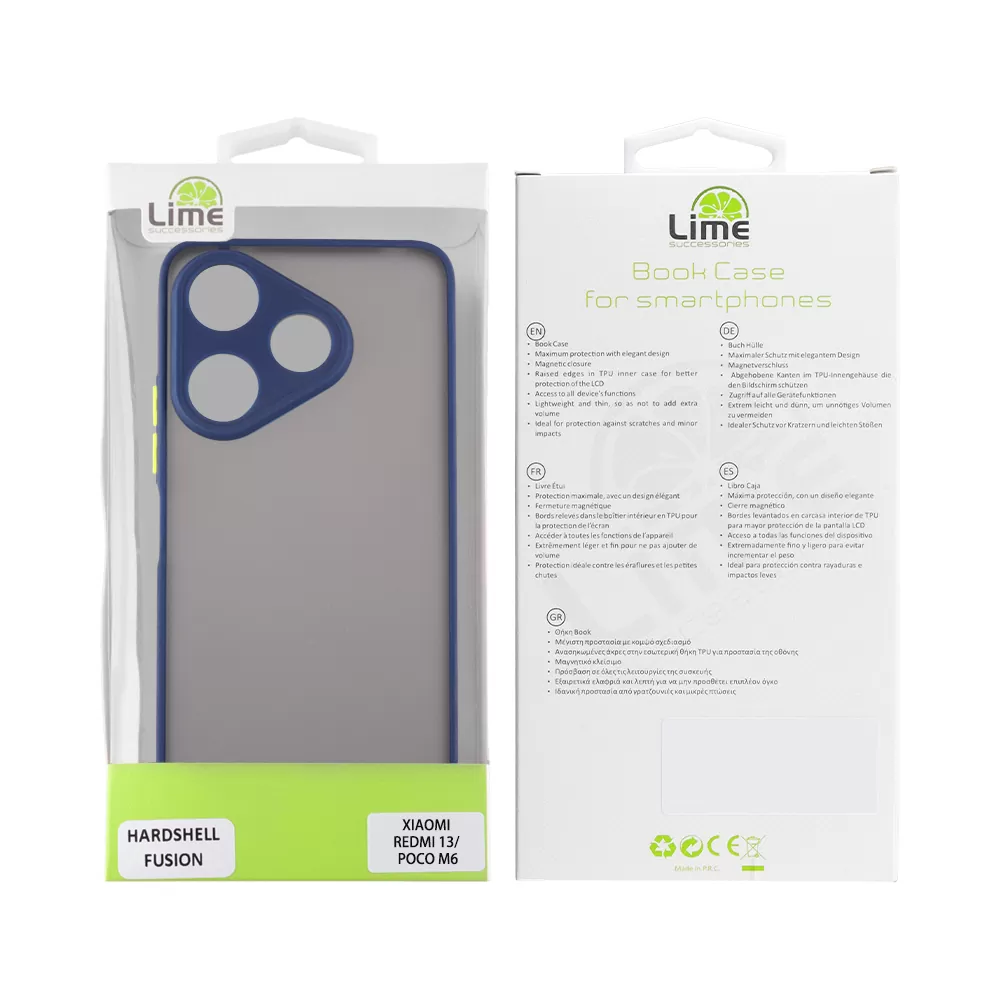 LIME HARDSHELL FUSION ΘΗΚΗ XIAOMI REDMI 13/ POCO M6 4G 6,79in  FULL CAMERA PROTECTION BLUE WITH YELLOW KEYS - Image 2