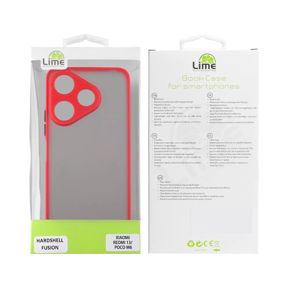 LIME HARDSHELL FUSION ΘΗΚΗ XIAOMI REDMI 13/POCO M6 4G 6,79in  FULL CAMERA PROTECTION RED WITH BLACK KEYS - Image 2