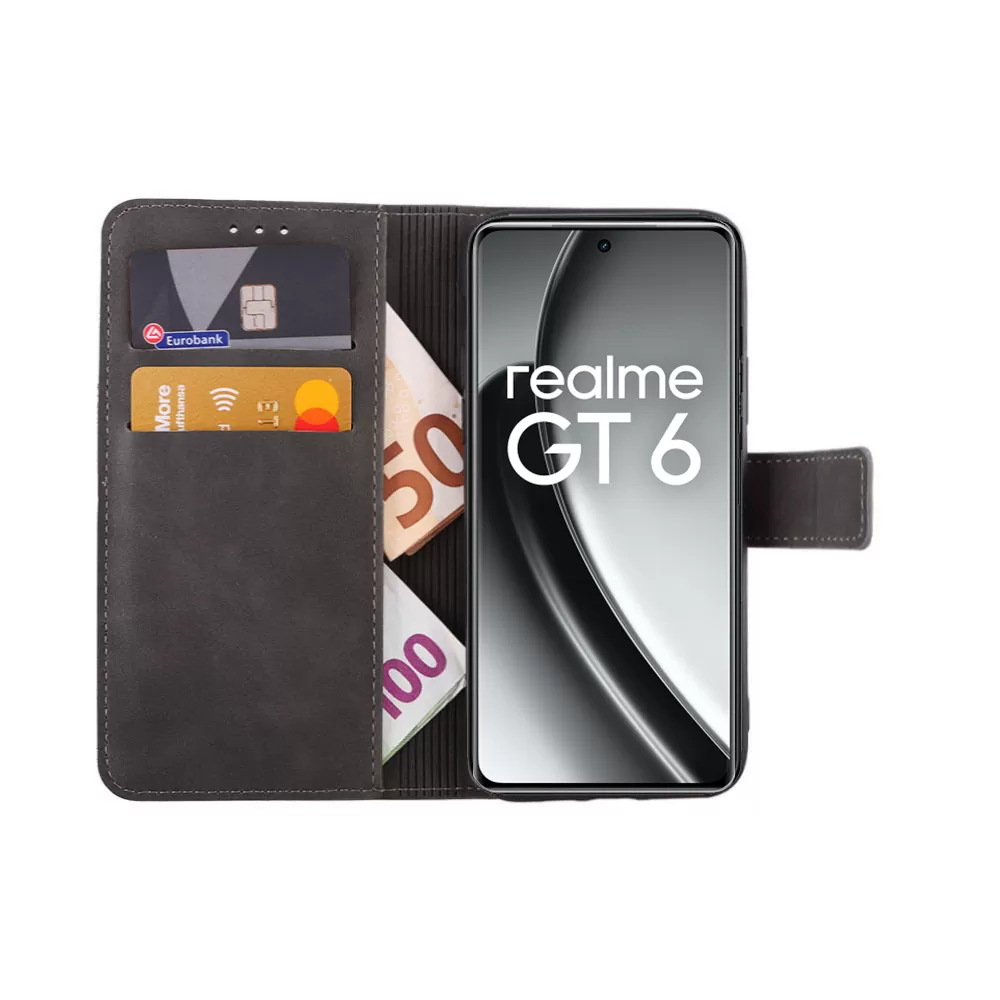 LIME ESSENTIAL ΘΗΚΗ REALME GT 6/6T 5G 6.78in  MAGNET BOOK STAND CLIP GREY - Image 5