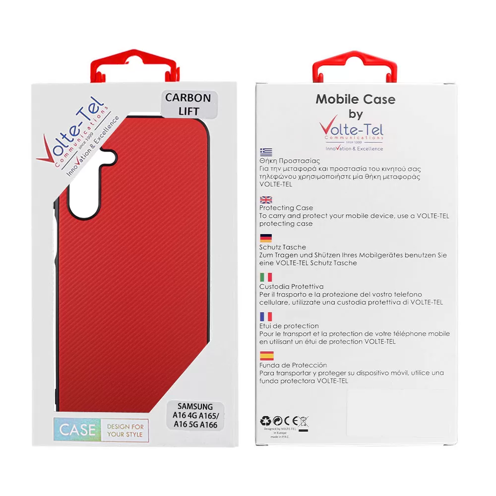 VOLTE-TEL CARBON LIFT ΘΗΚΗ SAMSUNG A16 4G A165/A16 5G A166 6.7in  CAMERA GUARD PROTECTION RED - Image 2