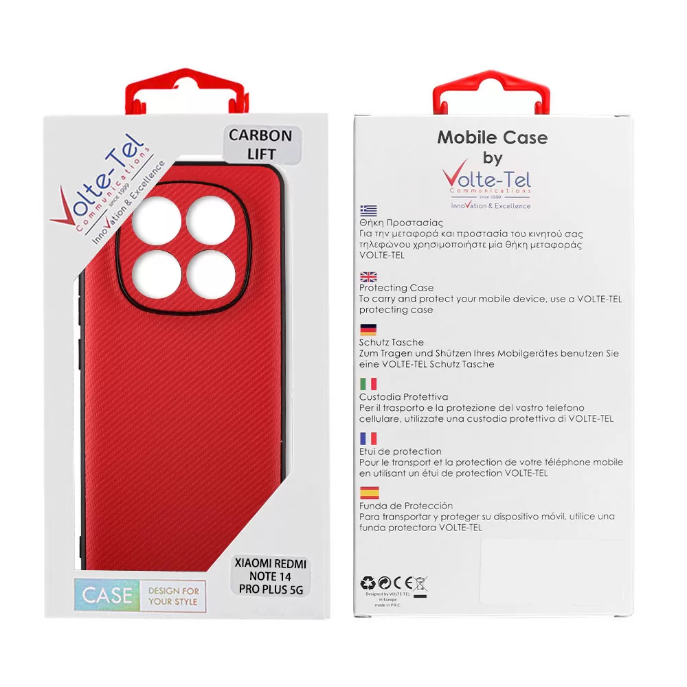 VOLTE-TEL CARBON LIFT ΘΗΚΗ XIAOMI REDMI NOTE 14 PRO PLUS 5G 6.67in  FULL CAMERA PROTECTION RED - Image 2