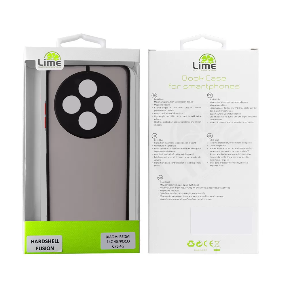 LIME HARDSHELL FUSION ΘΗΚΗ XIAOMI REDMI 14C/ REDMI A4/ POCO C75/ POCO M7 5G 6.88in  FULL CAMERA PROTECTION BLACK WITH RED KEYS - Image 2