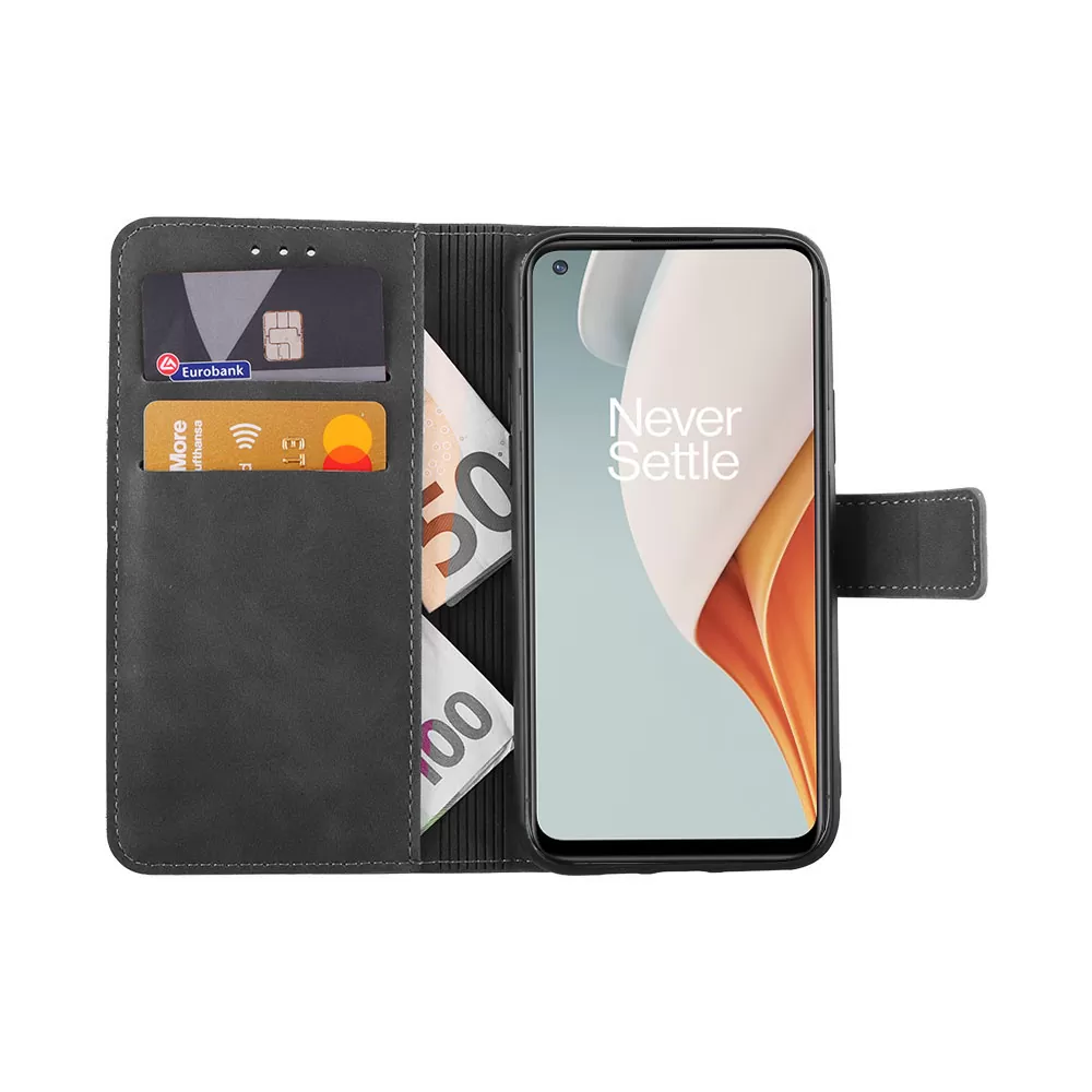 LIME ESSENTIAL ΘΗΚΗ ONEPLUS NORD N100 6.52in  MAGNET BOOK STAND CLIP GREY - Image 5