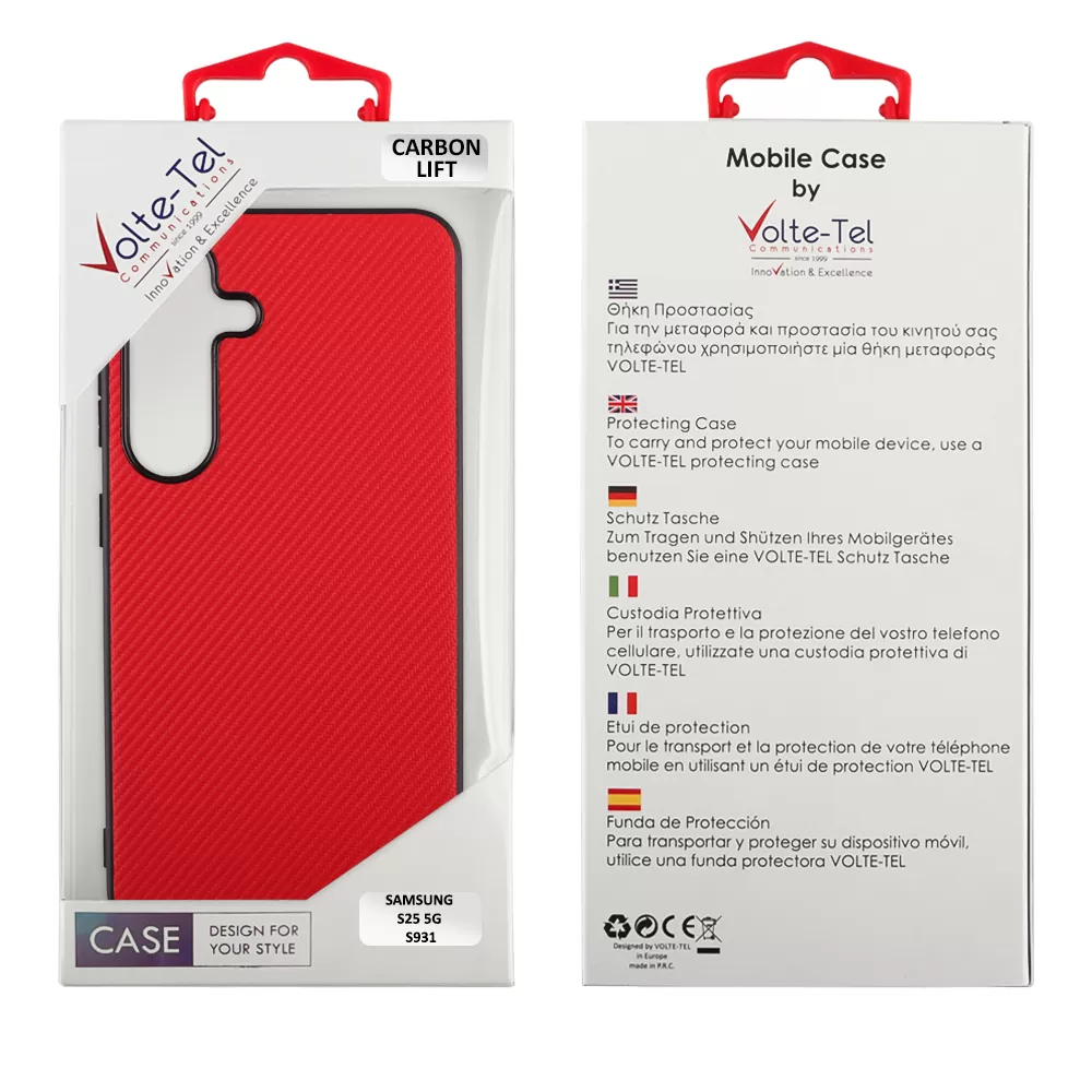VOLTE-TEL CARBON LIFT ΘΗΚΗ SAMSUNG S25 5G S931 6.2in  CAMERA GUARD RED - Image 2