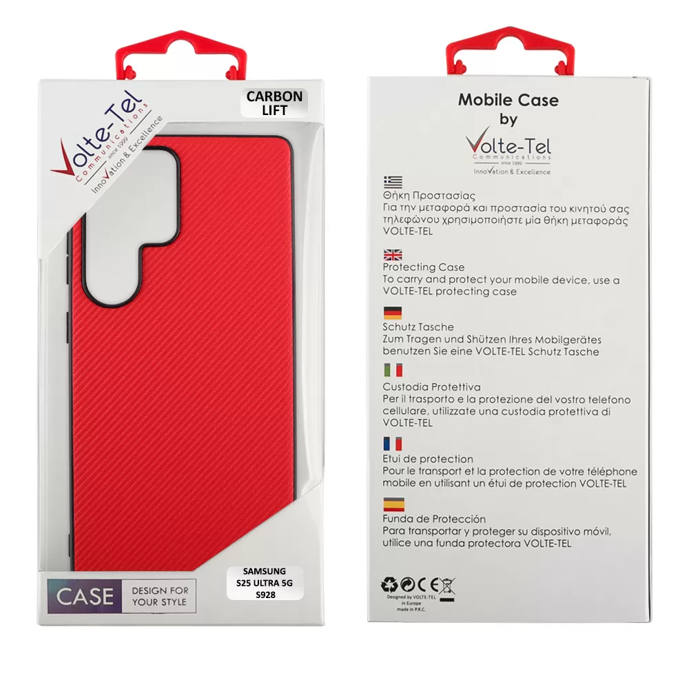 VOLTE-TEL CARBON LIFT ΘΗΚΗ SAMSUNG S25 ULTRA 5G S928 6.9in  CAMERA GUARD RED - Image 2