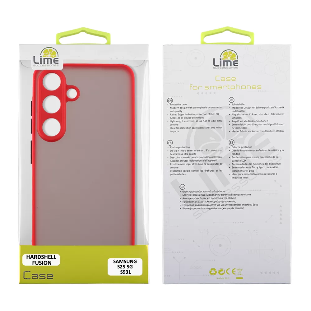 LIME HARDSHELL FUSION ΘΗΚΗ SAMSUNG S25 5G S931 6.2in  FULL CAMERA PROTECTION RED WITH BLACK KEYS - Image 2