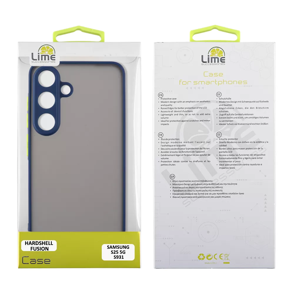 LIME HARDSHELL FUSION ΘΗΚΗ SAMSUNG S25 5G S931 6.2in  FULL CAMERA PROTECTION BLUE WITH YELLOW KEYS - Image 2