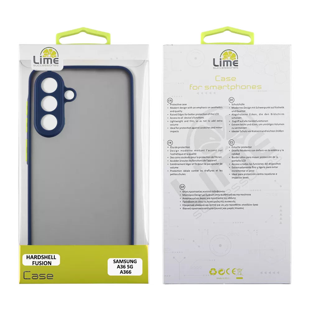 LIME HARDSHELL FUSION ΘΗΚΗ SAMSUNG A36 5G A366 6.7in  FULL CAMERA PROTECTION BLUE WITH YELLOW KEYS - Image 2