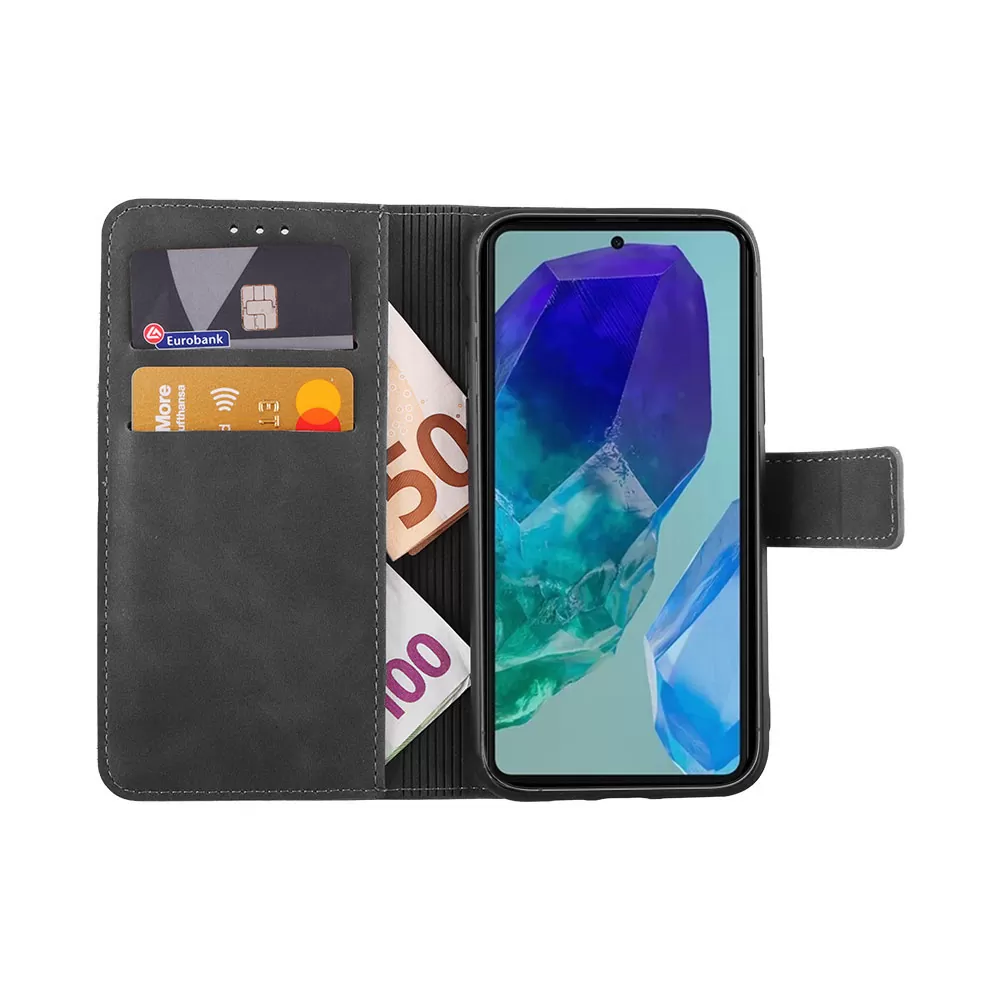 LIME ESSENTIAL ΘΗΚΗ SAMSUNG M55 5G M556 6.7in  MAGNET BOOK STAND CLIP GREY - Image 5