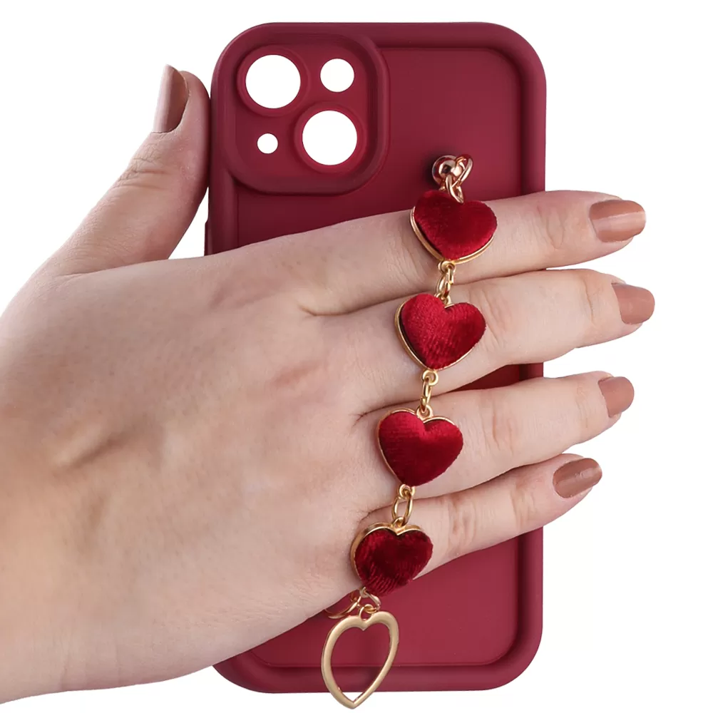 VOLTE-TEL SILICON TPU WITH STRAP ΘΗΚΗ IPHONE 14 6.1in  FULL CAMERA PROTECTION BURGUNDY WITH RED HEARTS - Image 5