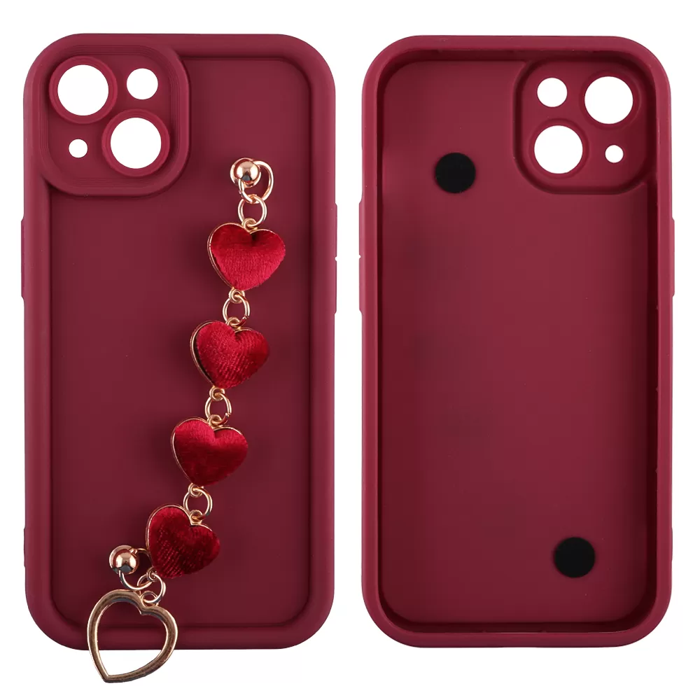 VOLTE-TEL SILICON TPU WITH STRAP ΘΗΚΗ IPHONE 14 6.1in  FULL CAMERA PROTECTION BURGUNDY WITH RED HEARTS - Image 3