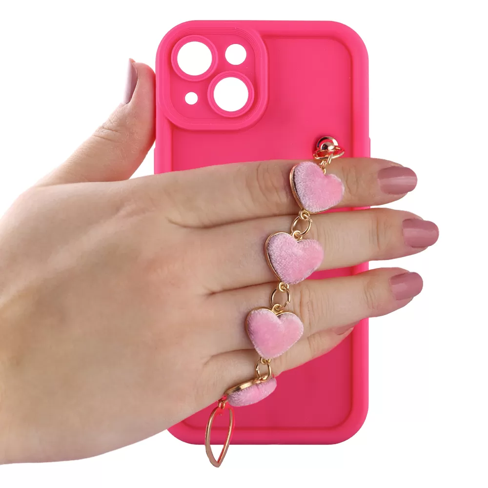 VOLTE-TEL SILICON TPU WITH STRAP ΘΗΚΗ IPHONE 14 6.1in  FULL CAMERA PROTECTION PINK WITH PINK HEARTS - Image 5
