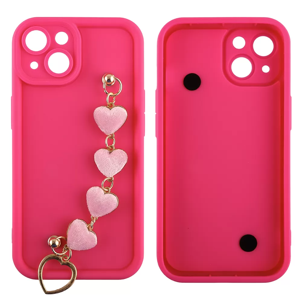 VOLTE-TEL SILICON TPU WITH STRAP ΘΗΚΗ IPHONE 14 6.1in  FULL CAMERA PROTECTION PINK WITH PINK HEARTS - Image 3