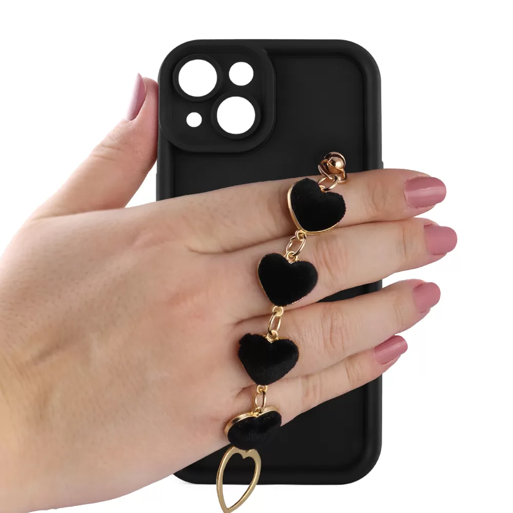 VOLTE-TEL SILICON TPU WITH STRAP ΘΗΚΗ IPHONE 14 6.1in  FULL CAMERA PROTECTION BLACK WITH BLACK HEARTS - Image 5