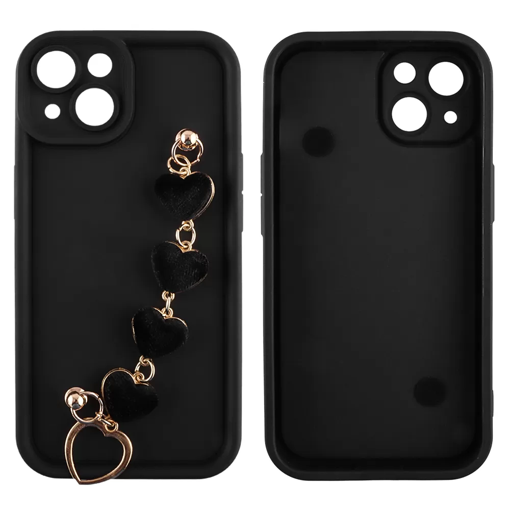 VOLTE-TEL SILICON TPU WITH STRAP ΘΗΚΗ IPHONE 14 6.1in  FULL CAMERA PROTECTION BLACK WITH BLACK HEARTS - Image 3