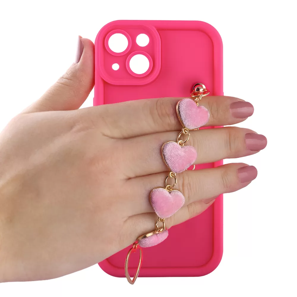 VOLTE-TEL SILICON TPU WITH STRAP ΘΗΚΗ IPHONE 13 6.1in  FULL CAMERA PROTECTION PINK WITH PINK HEARTS - Image 5