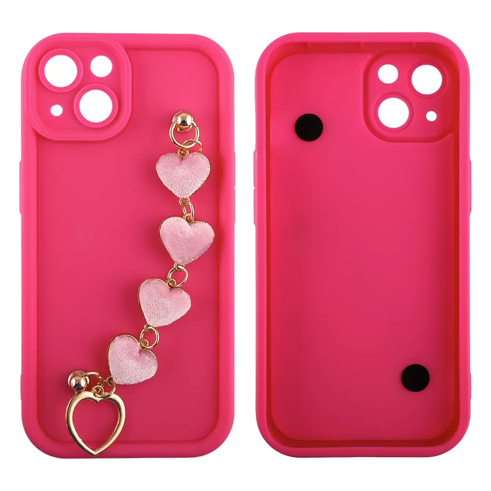 VOLTE-TEL SILICON TPU WITH STRAP ΘΗΚΗ IPHONE 13 6.1in  FULL CAMERA PROTECTION PINK WITH PINK HEARTS - Image 3