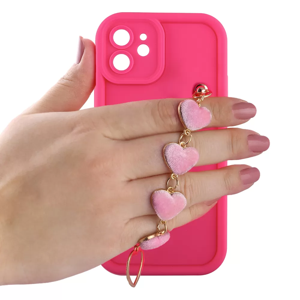 VOLTE-TEL SILICON TPU WITH STRAP ΘΗΚΗ IPHONE 12 6.1in  FULL CAMERA PROTECTION PINK WITH PINK HEARTS - Image 5
