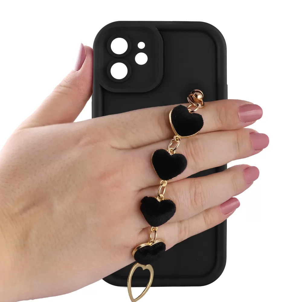 VOLTE-TEL SILICON TPU WITH STRAP ΘΗΚΗ IPHONE 12 6.1in  FULL CAMERA PROTECTION BLACK WITH BLACK HEARTS - Image 5