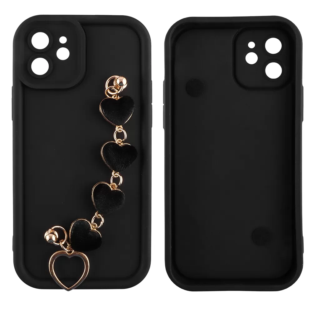 VOLTE-TEL SILICON TPU WITH STRAP ΘΗΚΗ IPHONE 12 6.1in  FULL CAMERA PROTECTION BLACK WITH BLACK HEARTS - Image 3