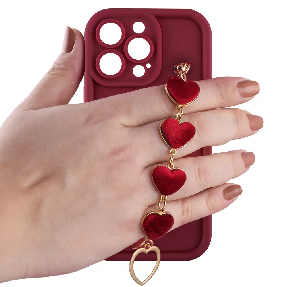 VOLTE-TEL SILICON TPU WITH STRAP ΘΗΚΗ IPHONE 13 PRO 6.1in  FULL CAMERA PROTECTION BURGUNDY WITH RED HEARTS - Image 5