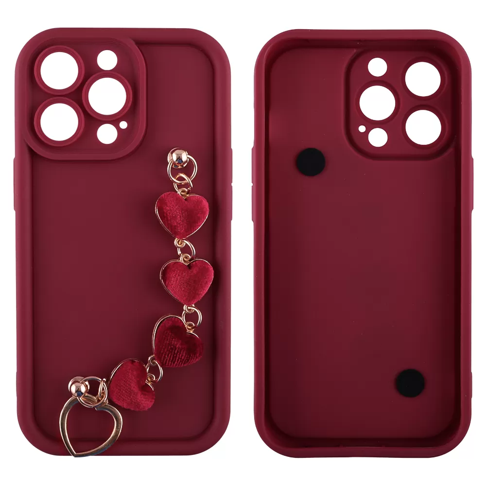 VOLTE-TEL SILICON TPU WITH STRAP ΘΗΚΗ IPHONE 13 PRO 6.1in  FULL CAMERA PROTECTION BURGUNDY WITH RED HEARTS - Image 3